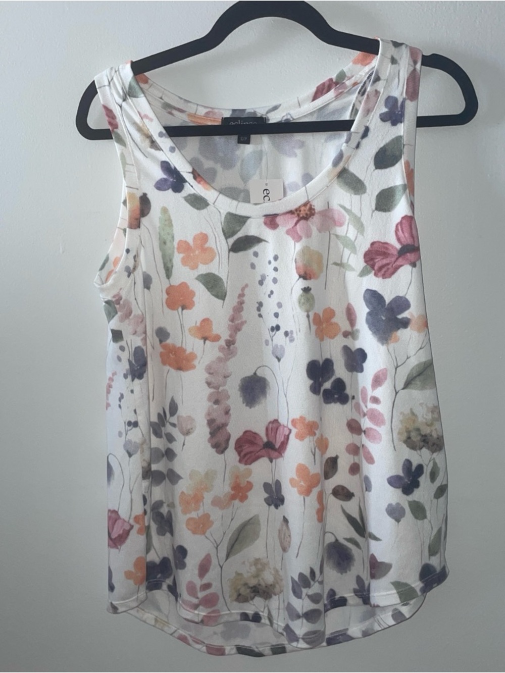 Eclipse White Floral Tank Top with Pink, Orange & Purple Blooms